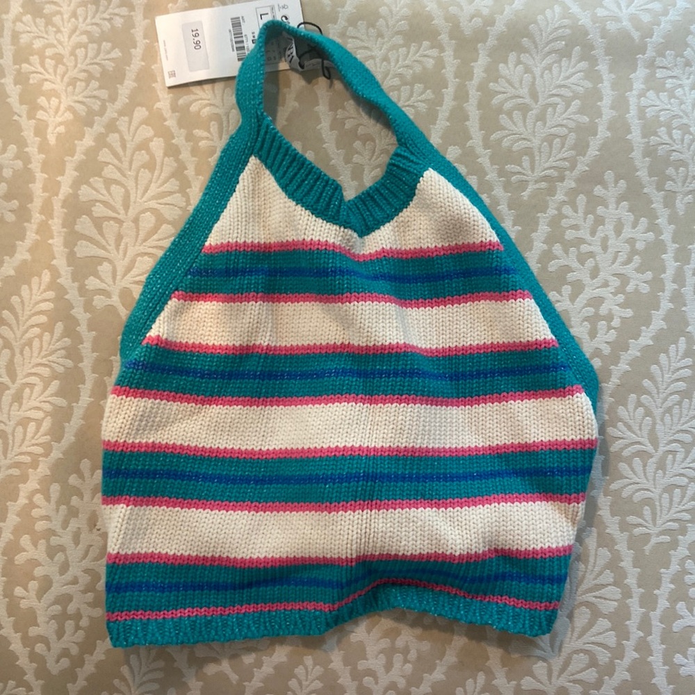 Zara, striped blue and pink knit crop top.